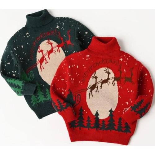 Unisex Children Christmas Turtleneck Sweater For Boys Girls Long Sleeve Thickening Warm Knitted Pullovers Kids Thermal Knitwear