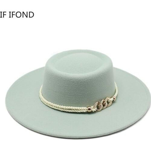 Women Hats 8.5CM Wide Brim Simple Church Derby Top Hat winter Solid Felt Fedoras Hat for Men Women
