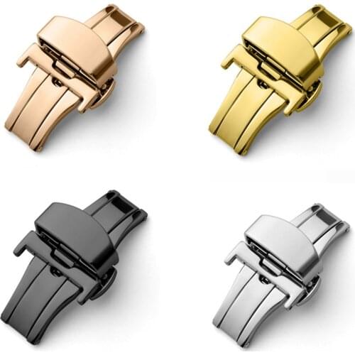 316L Solid Double Push Button Fold Watch Buckle Butterfly Deployment Clasp Silver Gold Replacement 12 14 16 18 20 22 mm