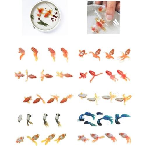 1Set 3D Goldfish Blue Fish Tail Clear Water Grass Film Sticker Epoxy Fillings Carft for Resin Goldfish Painting Jewelry Supplies