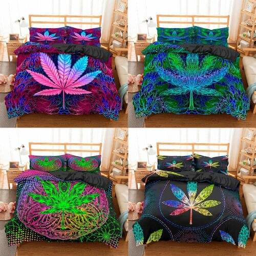 Maple Leaf Bedding Set Bedclothes Weed Leaf Duvet Cover With Pillow Cases Sets 2/3Pcs Home Textile Single Twin Double Full Size