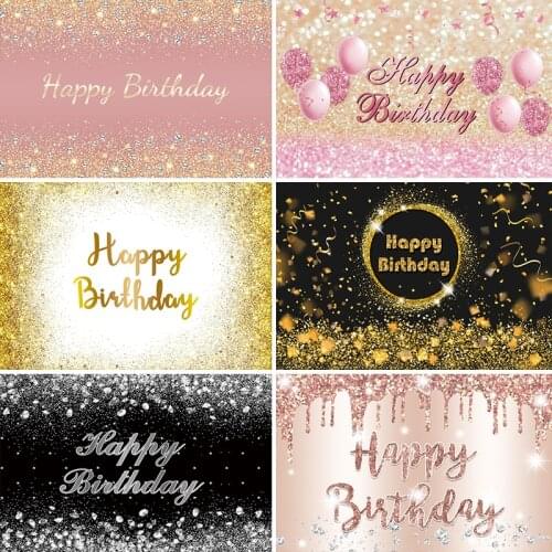 Laeacco Glitters Pink Diamond Happy Birthday Party Photography Backdrop Customized Baby Shower Photocall Background Photo Studio