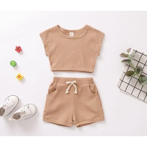 Summer Infant Baby Boy Girl Outfits Solid Color Ribbed Tracksuit Two Pieces Sleeveless Tank Top+Shorts Toddlers Baby Sets 0-3Y