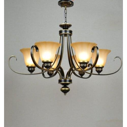 European Luxury Bronze Metal Living Room Chandelier Fixtures Dining Room Restaurant Round Glass Lampshade Chandelier Lights