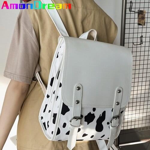 Cute Cow Girls Backpacks Women Leather White Black Zebra Back Pack School Class Teens Bagpack Fashion Korean College Travel Sac