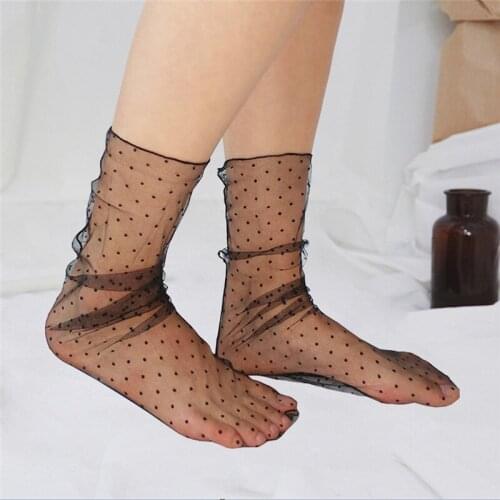 New Women Ruffle Fishnet Ankle Transparent Sock Casual Ultra Thin Summer Lace Polka Dot Short Sock Female Streetwear Socks