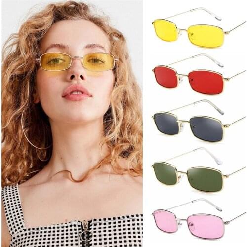 Iboode Candy Color Metal Frame Rectangle Sunglasses Small Retro Men Women Sun Glasses Outdoor Driving Shading Eyewear UV400 New