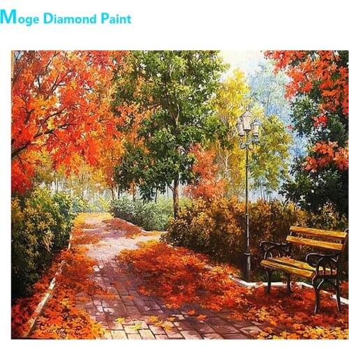 Autumn Forest Park Fallen Leaves Scenic Diamond Painting Oil Round Full Drill Nouveaute DIY Mosaic Embroidery 5D Cross Stitch