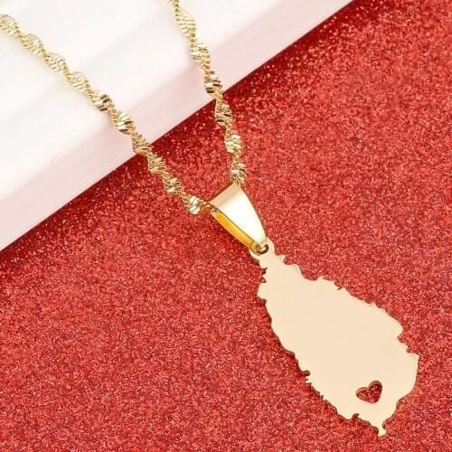Stainless Steel Heart Saint Lucia Map Necklace for Girls Gold Color St. Lucia Pendant Jewelry