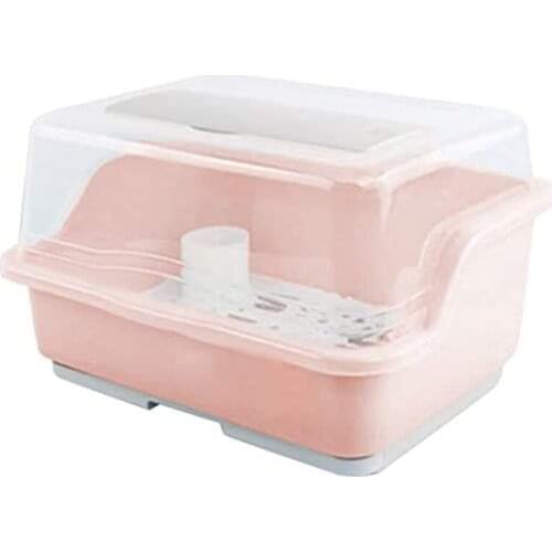 Plastic Dish Drying Rack With Drain Board Dustproof Kitchen Storage Box Organizer With Lid Cover Cutlery Utensil Holder