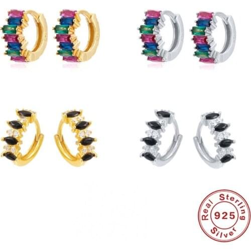 Real 925 Sterling Silver Hoop Earrings for Women Fashion Colorful Zircon Piercing Earings Jewelry pendientes Gift brincos
