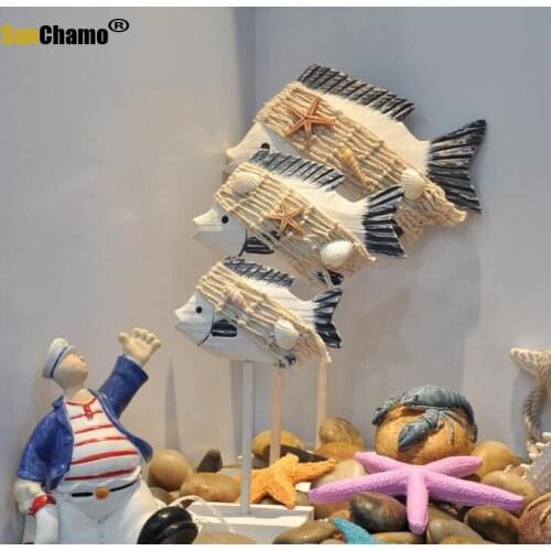 Mediterranean Marine Fish Series Three Set Antique Ornaments Bar Furnishing Handmade Carved Crafts Home Decoration Accessories