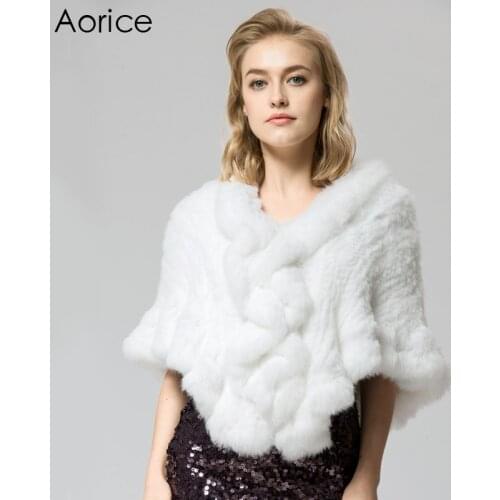 SRR006 Real Knitted Rabbit Fur Shawl Poncho Stole Shrug Cape Robe Tippet Wrap Womens Winter Warm Coat/outwear