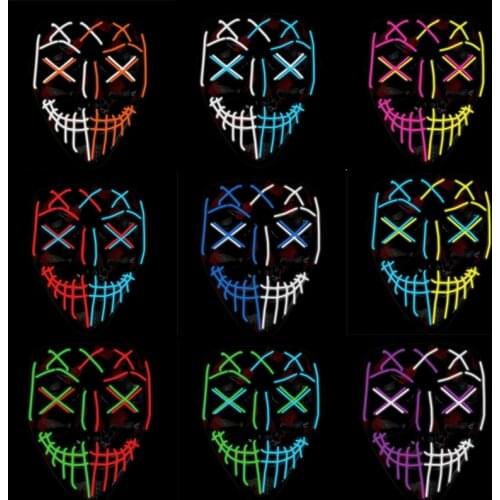 Glowing EL Wire Smiling Face Mask Cosplay Costume Accessories Two Colors Mixed Luminous LED Anonymous Mask For Halloween Party