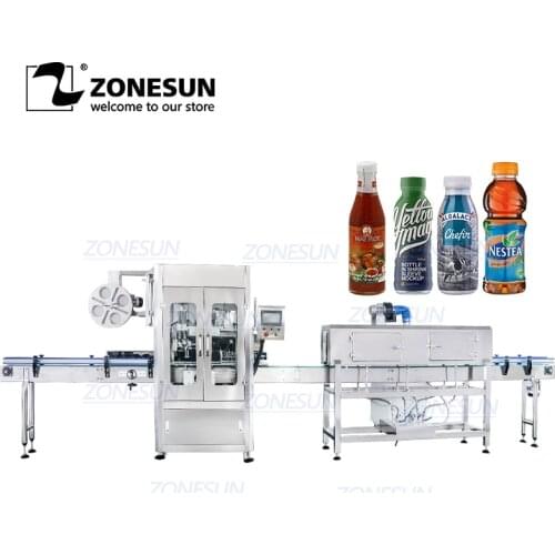ZONESUN Full Automatic Beverage Bottle Label Sleeving and Steam Heat Shrinking Machine Packaging Machinery
