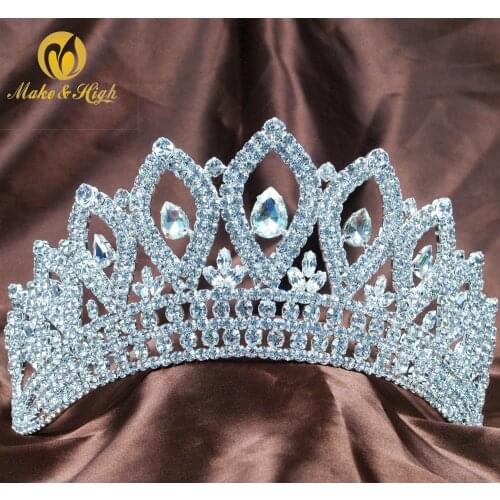 Vintage Tiaras Diadem 3.5" Rhinestones Crystal Bridal Wedding Crowns Pageant Party Headband Hair Jewelry Accessory 00022S