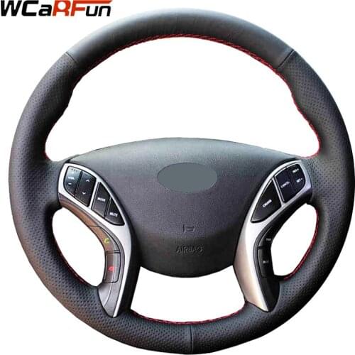 WCaRFun Black Artificial Leather Hand-Stitched Auto Car Steering Wheel Cover for Hyundai Elantra 2011-2016 Avante i30 2012-2016