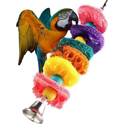 Funny Bird Toys Parrot Toys Swing Parrot Cage Natural loofah Hanging Cockatiel with Bell Parakeet Pet Bird Bites Climb Chew Toys
