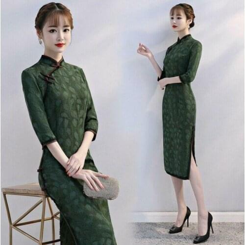 Women Chinese Classic Cheongsam Evening Casual Embroidered Floral Qipao Dresses