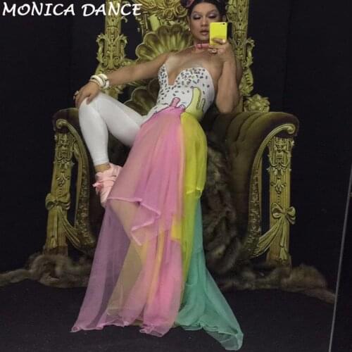 Women Stage Colorful Rhinestones Bodysuit Dance Costume Female Singer Stage Wear Mash Dance WEAR Party Stretch Jumpsuit Outfit