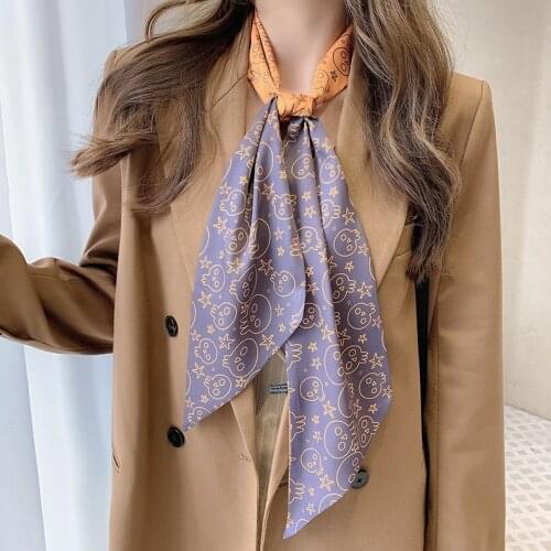 New Silk Scarf For Women Blue Patchwork Cane Printed Skinny Bag Scarf Brand Foulard Women Tie Fashion Head Scarves Ladies SJ391