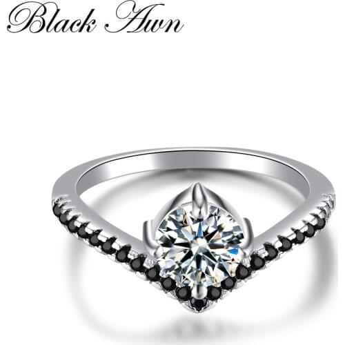 SODROV 2020 New Engagement Rings for Women Genuine 100% 925 Sterling Silver Jewelry Black&White Stone Round Bijoux C222