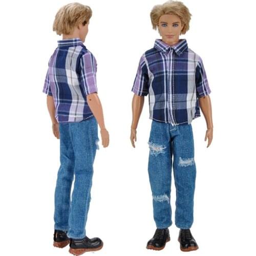 1set Doll Accessory 1/6 Male Doll Clothes For Ken Doll Clothes Plaided Shirt & Jeans Pants For Barbies Boyfriend Ken Prince Boy