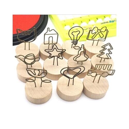 1pcs ZAKKA wind creative round wood wrought iron note clip business card holder message folder photo clip pocket