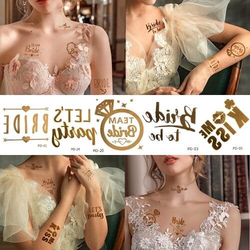 10pcs Armband Golden Temporary Tattoos Sexy Tiny Diamond Glass Tattoo Bride Bridesmaid Bachelorette Decoration Tatoo For Parties