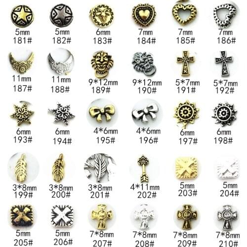 50pcs/Pack Vintage Series 7 Alloy Nail Art Charms Parts Heart Ghost Bow Snowflower Leaf 3D DIY Metal Accessories Sticker Tools