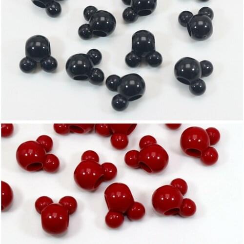 Craft DIY Black Red Color Acrylic Mouse Face Charm Beads 14mm 16mm Large Hole