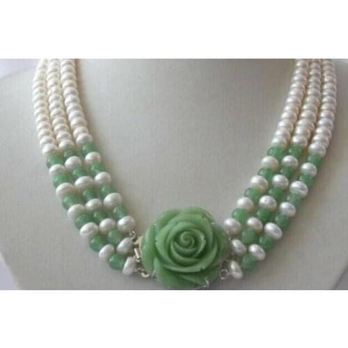 Free Shipping 3rows 8mm round white freshwater pearl coral jade agate turquoise necklace