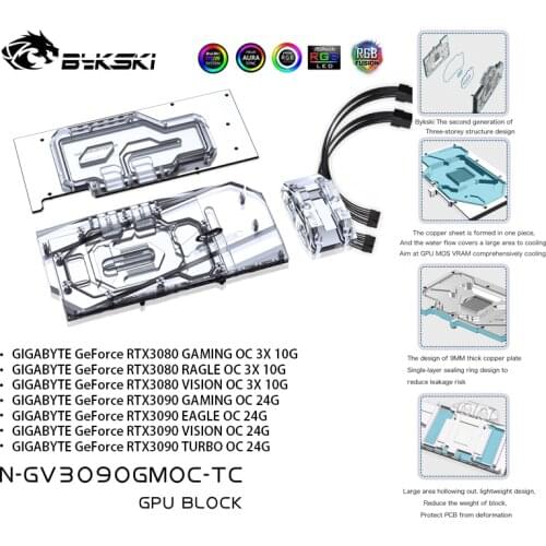 Bykski N-GV3090GMOC-TC GPU Water Cooling Block With Waterway Backplane For GIGABYTE RTX 3080 3090 Gaming /Eagle /Turbo / Vision