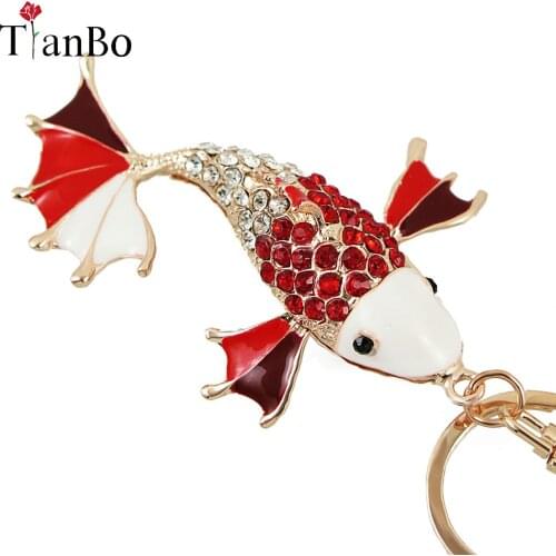 Cute red fish Pendant keychain Fashion Rhinestone Crystal Creative Women ladies dress pendant Jewelry Personality Faddish