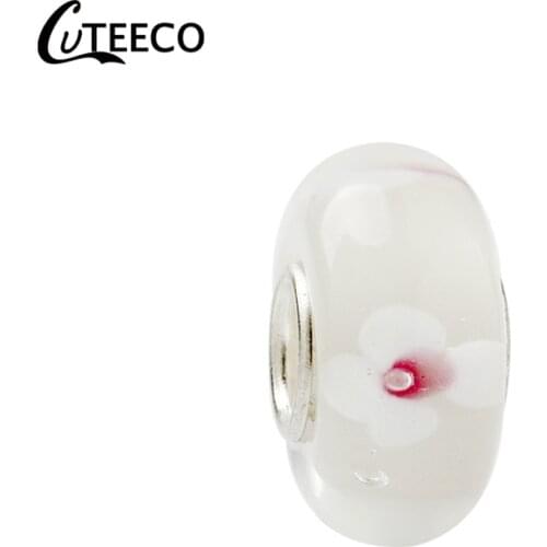 CUTEECO 2019 Romantic Sakura White Glass Beads Charms Fits Original Brand Charm Bracelet Necklace Women Jewelry Accessories