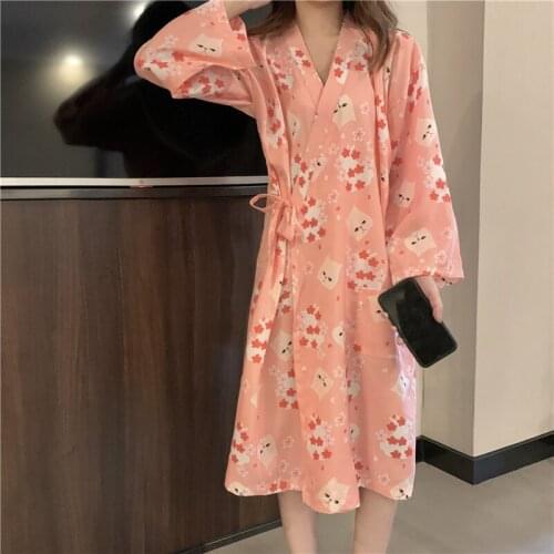 Floral Traditional Japanese Kimono Dress Women Female Soft Comfor Sleepwear Robe Female Oriental Yukata Japanese Pajamas FF2867