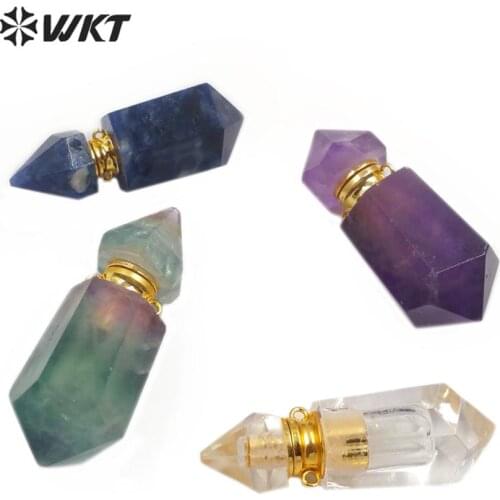 WT-P1481 WKT Natural Stone Perfume Bottle Pendant With Gold Electroplated Double Hoop Pendant Brass Accessory Pendant