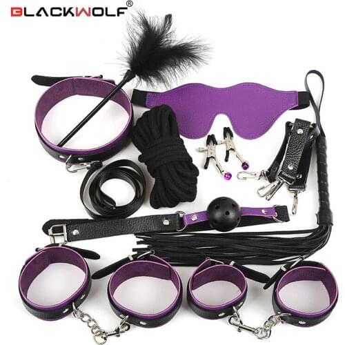 Erotic Adult Sex Products Bed Bondage Restraints Games Leather Handcuffs Whip Rope BDSM Kits Fetish Sex Toys for Women Couples