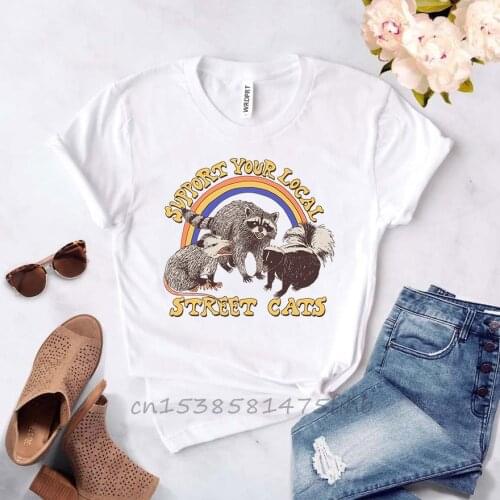 Support Your Local Street Cats T Shirt Funny Trash Raccoon Vintage Retro Rainbow Kitten Premium Fabric Shirt