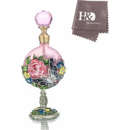 H&D 7ml Vintage Perfume Bottle Fancy Pink Rose Pattern Restoring Ancient Antique Perfume Bottle Empty Refillable Handmade Decor