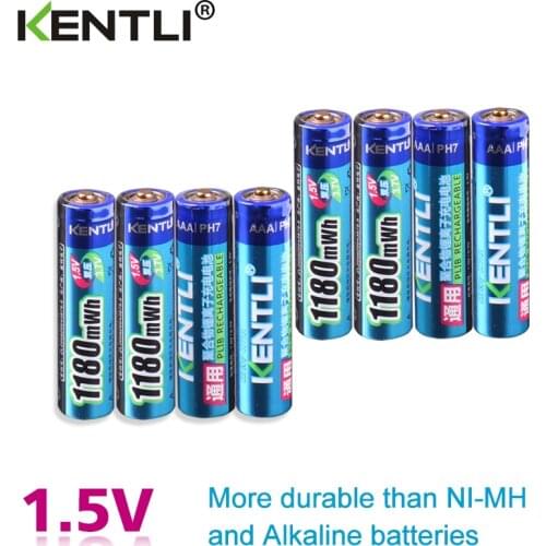 KENTLI 8pcs no memory effect 1.5v 1180mWh AAA polymer lithium li-ion rechargeable batteries aaa battery