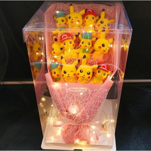 Pokemon Figures Model Collection Pokemon Pikachu Pvc Doll with Soap Flower Bouquet Anime Pikachu Toys Dolls Child Birthday Gifts
