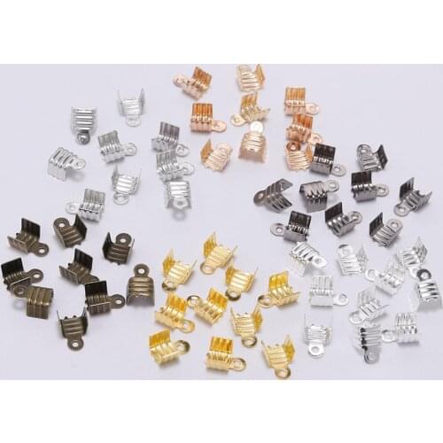 200pcs 3 4 5 8mm Cord End Tip Fold Over Clasp Crimp Bead Connectors for Leather Cord DIY Jewelry Making Findings Accessories