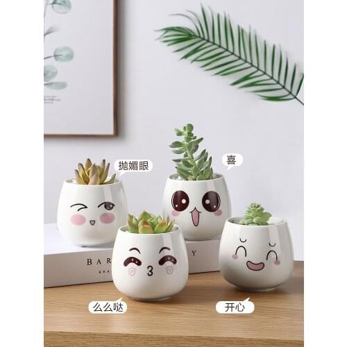 Creative Cute Flower Pot Ceramic Green Succulent Plant Pot Office Garden Accessories Bonsai Pot