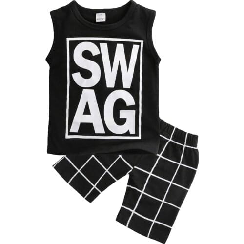1-6Y Toddler Kids Baby Boy Letter T-shirt Tops And Casual Plaid Pants Trouser Clothe Outfit 2PCS Set