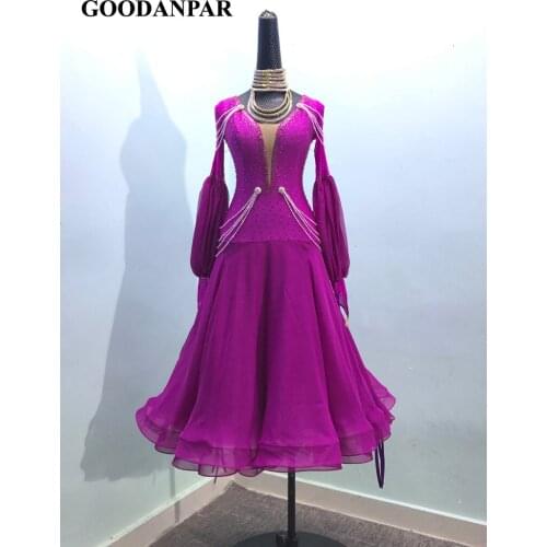 Ballroom dance dress ballroom dance competition dresses purple Modern Waltz Tango Dance Dress rhinestones