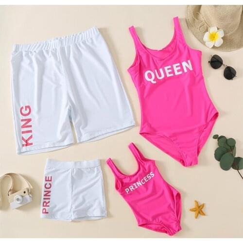 Family Matching Swimsuit Set Women One-Piece Boy Men Beach Pants Queen Letters Baby Couple Clothes Girl Bikini Child Kids Gifts