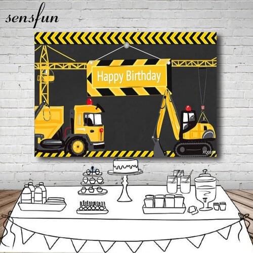 Sensfun Black Yellow Construction Party Backdrops For Photo Studio Truck Boys Birthday Party Photography Backgrounds Custom
