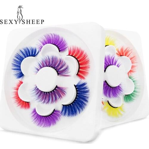 SEXYSHEEP 4 pairs 3D Faux Mink Lashes full volume colored fake eyelash multiple layered colorful wispy halloween rainbow lashes