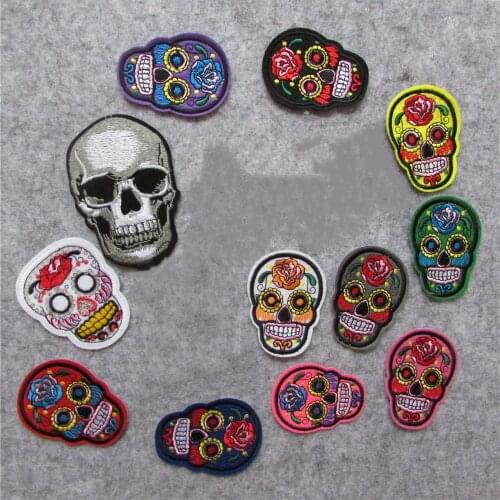 Hot high quality fashion hot sale skull Embroidered Iron on Patches for Clothing DIY Motif Stripes Clothes Stickers Custom